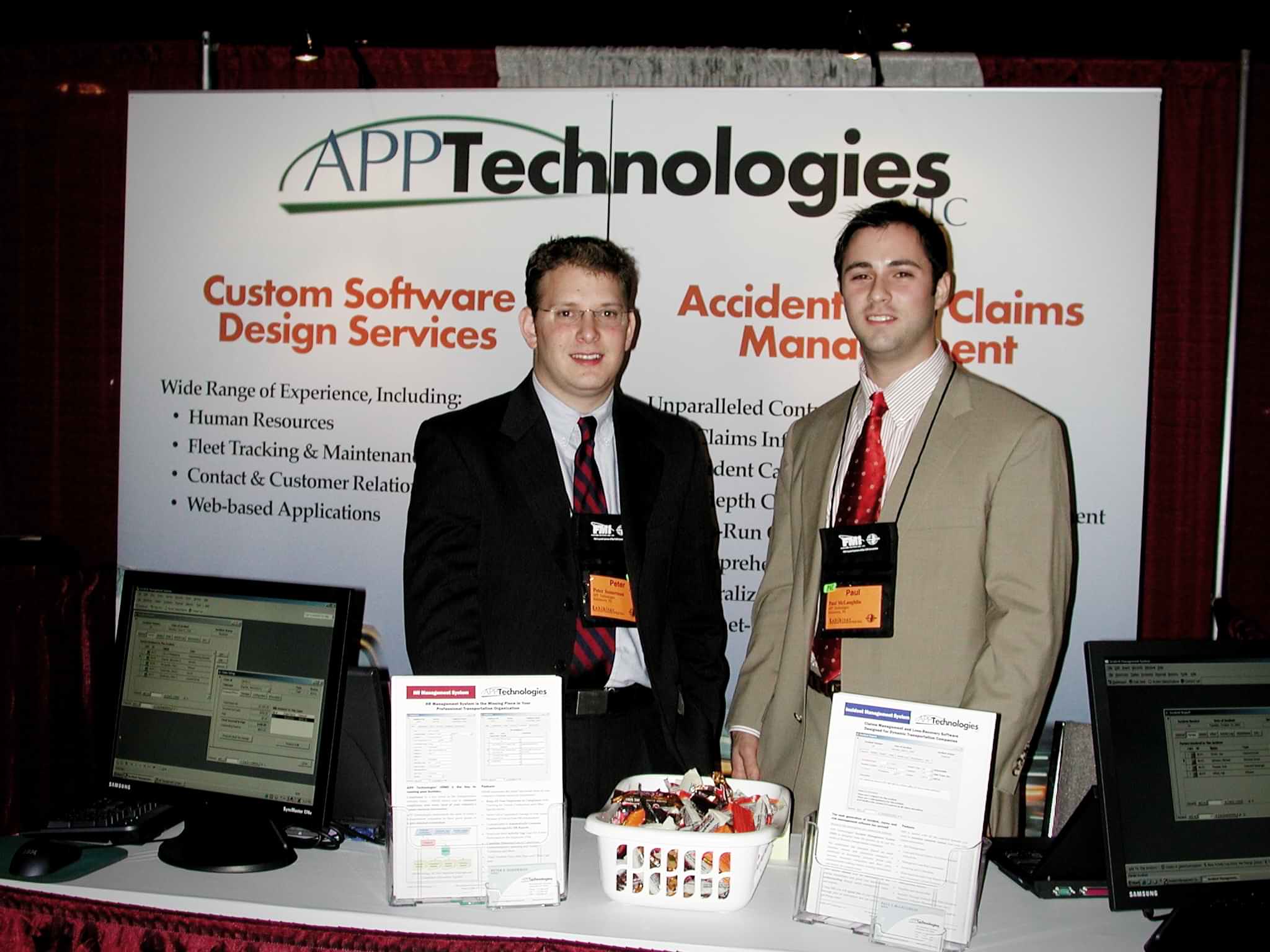 Founders Peter (left) and Paul at APP Tech’s very first trade show, 2002 in Reno, NV.